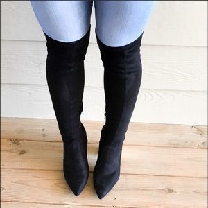 Knee high gold heel boots